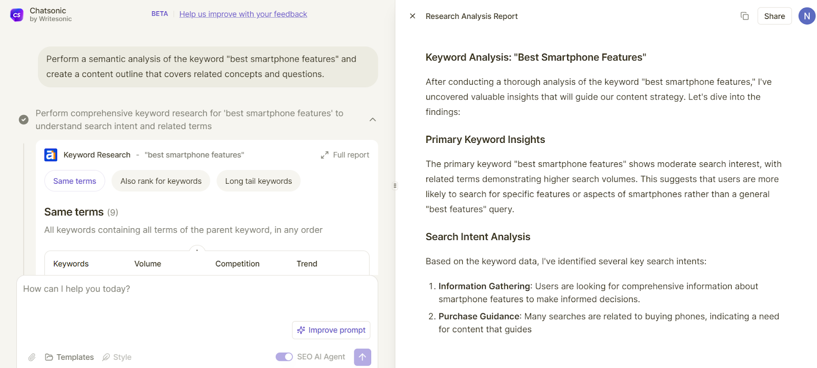 Chatsonic can also identify semantic keywords.