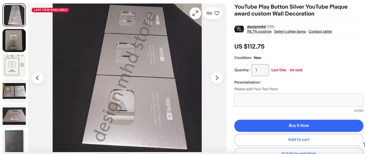 . YouTube Play Button Silver YouTube Plaque award custom Wall Decoration