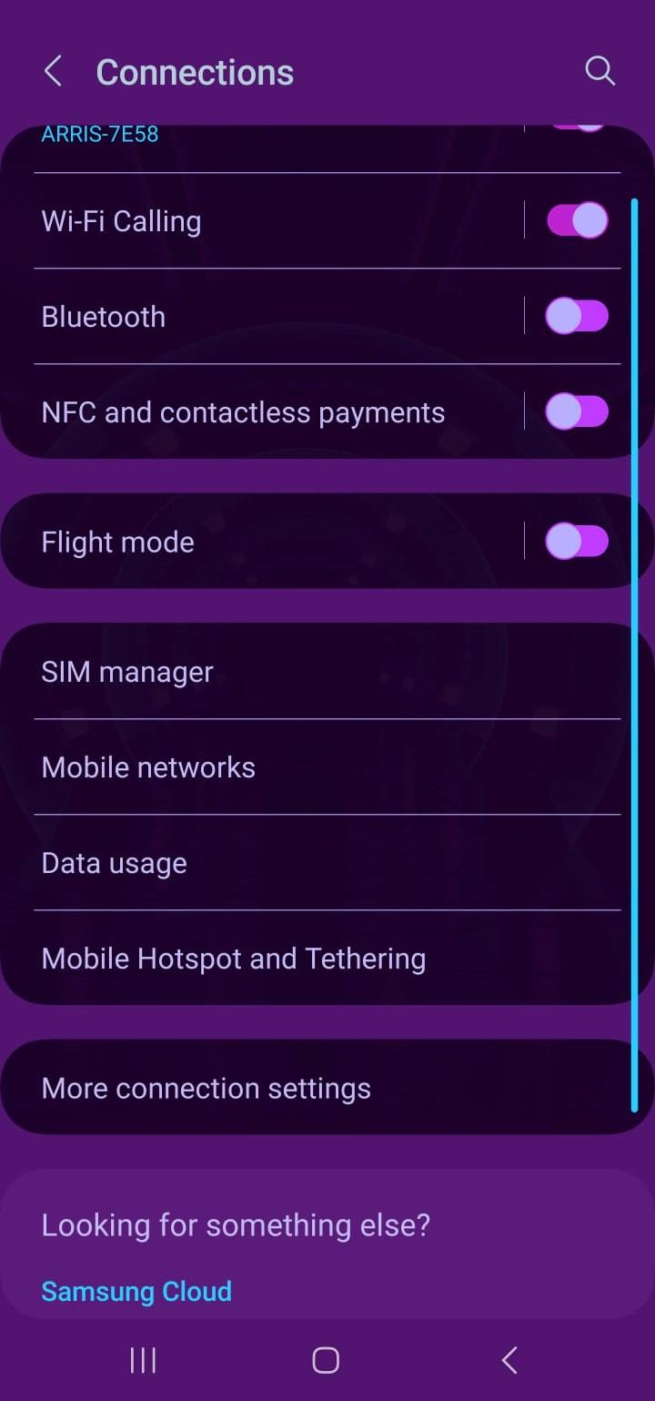 Android phone connections menu