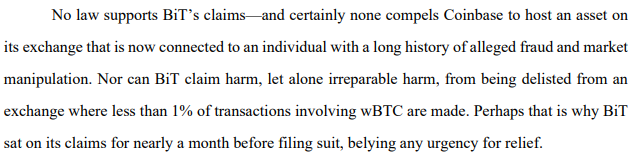 Court documents excerpts from the Bit Global vs. Coinbase case