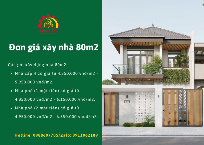 Đơn giá xây nhà 80m2 Xây dựng Nhất Tín