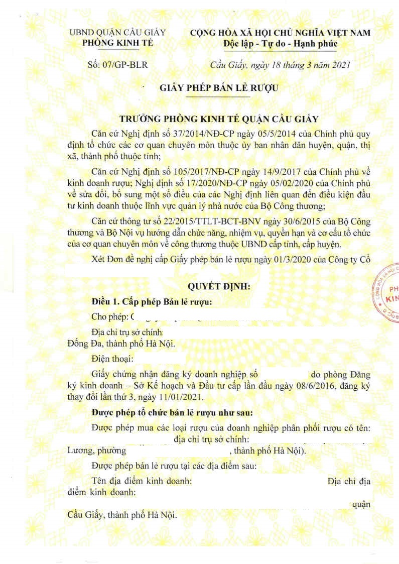 Xin giấy phép bán lẻ rượu - Luật Sư Oceanlaw
