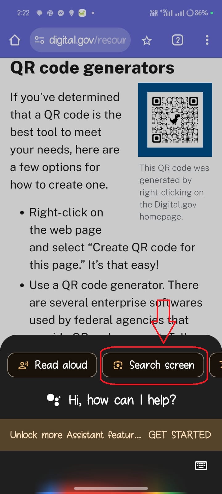 Screenshot of a QR code generator interface displaying options for creating a QR code