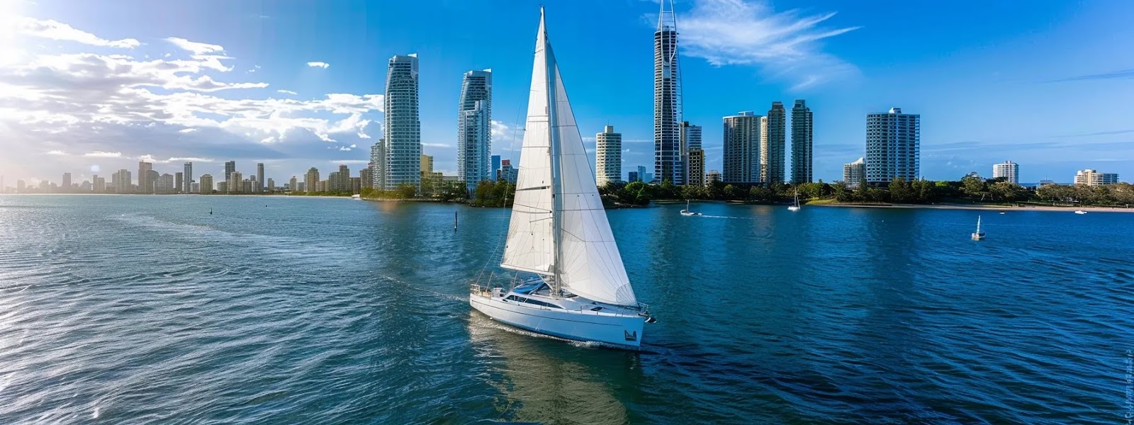 a sleek sailboat gliding gracefully on the bustling waters of queensland, with buyers eagerly approaching for a potential purchase.