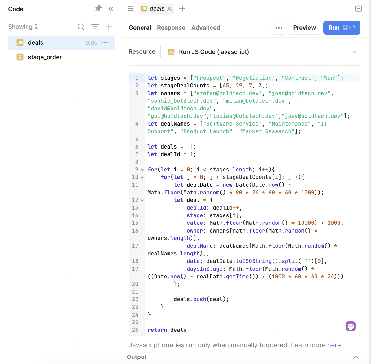 JavaScript code for funnel component in Retool