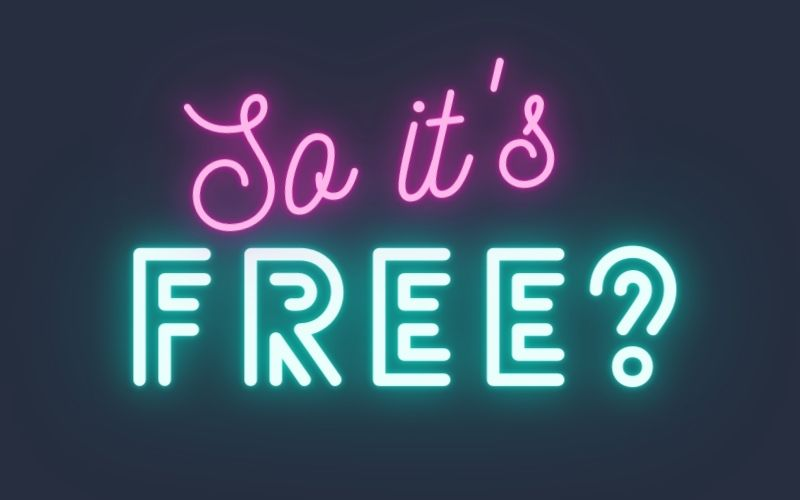 Neon sign with the question “it’s free?” referring to royalty-free fonts