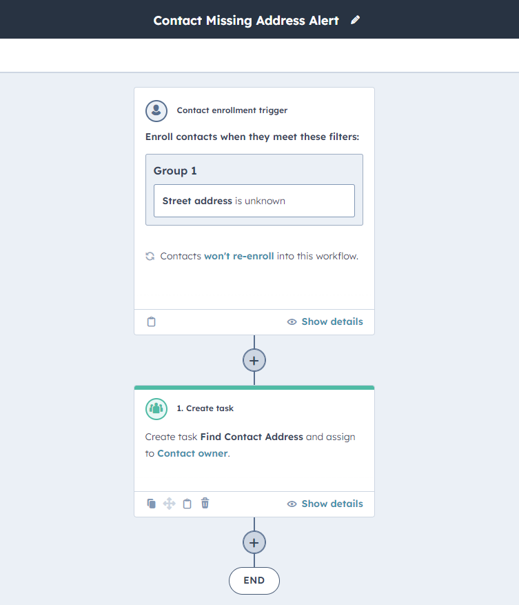 missing data alert hubspot workflow example