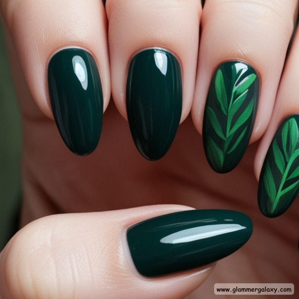 Winter and Fall Dark Green Nails having Deep Forest Hues
