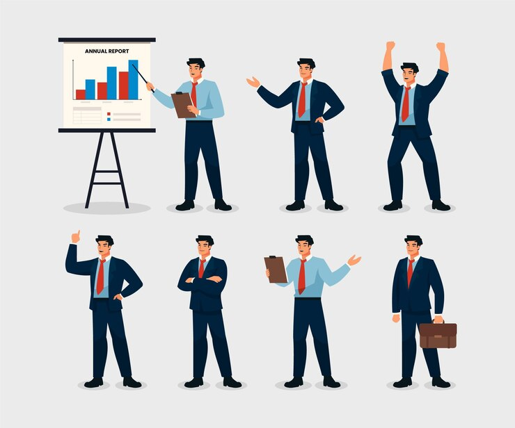 Flat business people graphic collection in different poses