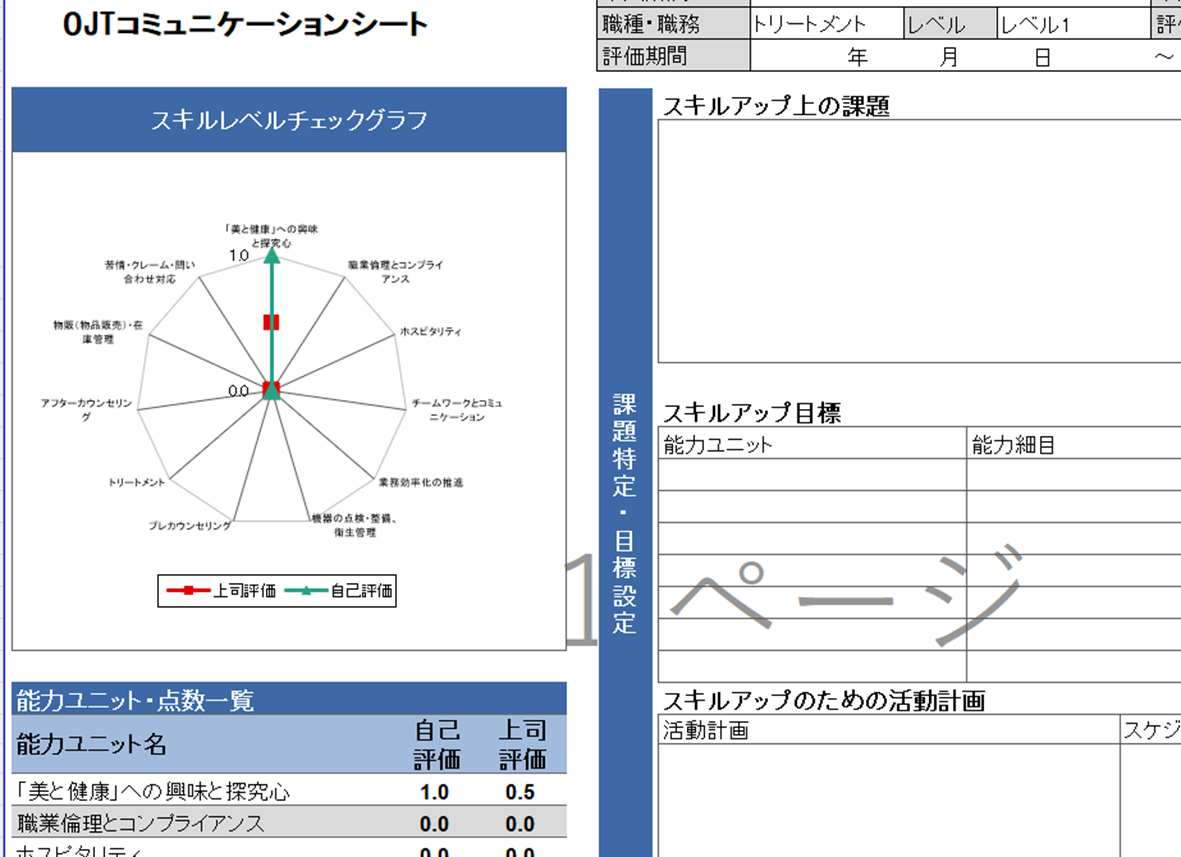 職業能力評価シートがグラフ化されている画像