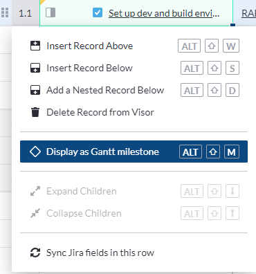 Visor screen for displaying data as Gantt milestone with Jira data