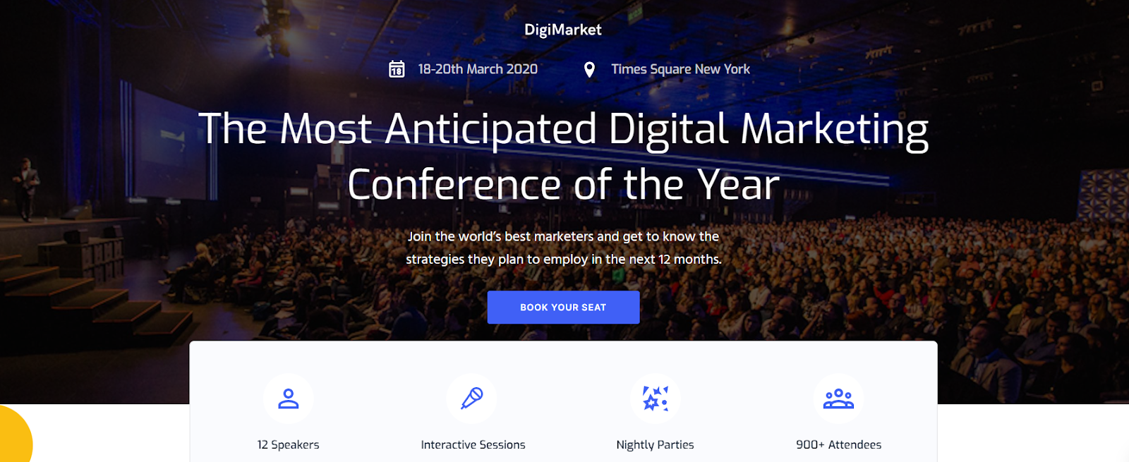 Event landing page template showcasing clear purpose