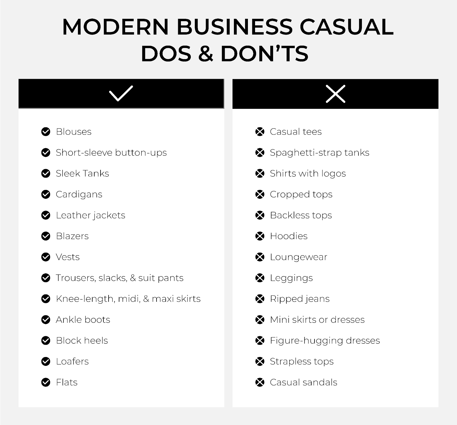 Dos and Don’ts for women’s modern business casual attire