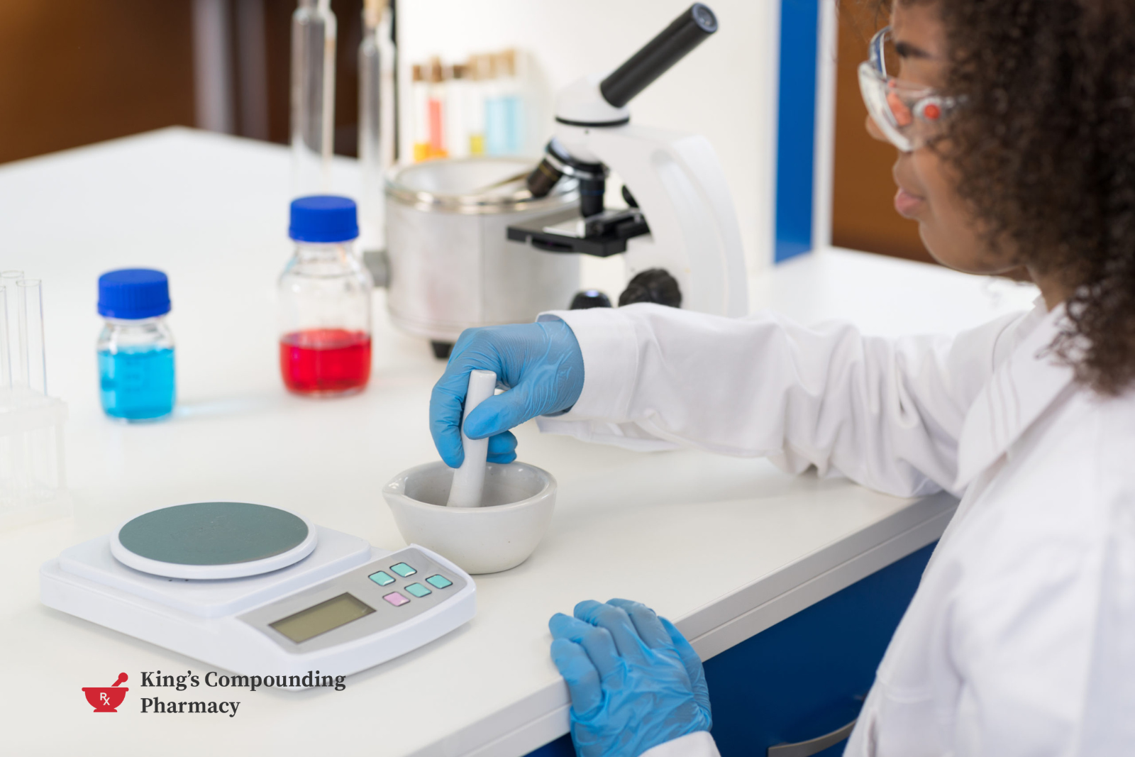 A young person in a lab coat and gloves using a mortar and pestle

AI-generated content may be incorrect.