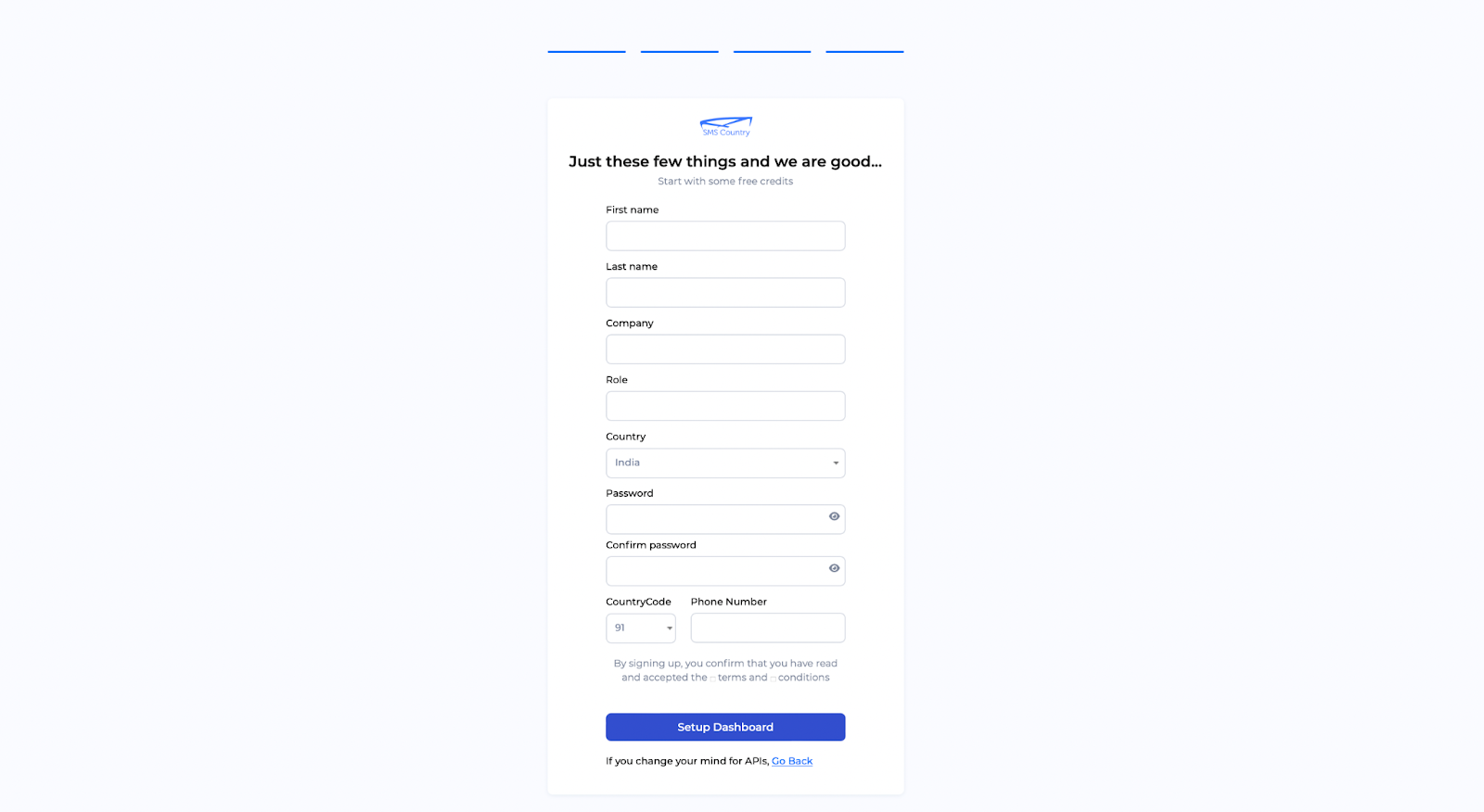 Businessman filling his details on SMSCountry Bulk SMS website