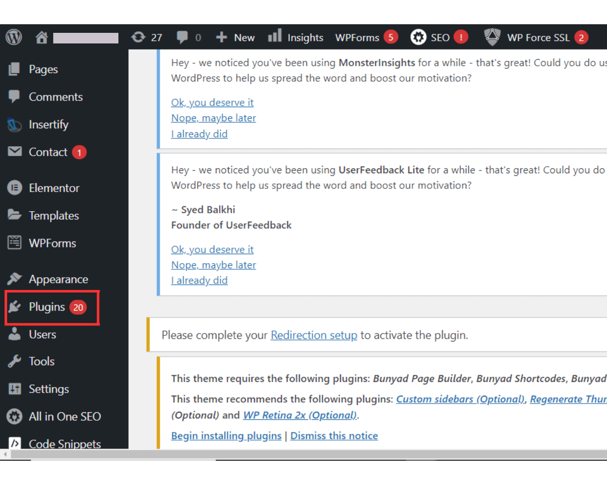 Using Plugins to track file downloads in GA: Go to your website's backend and go to the plugins section 