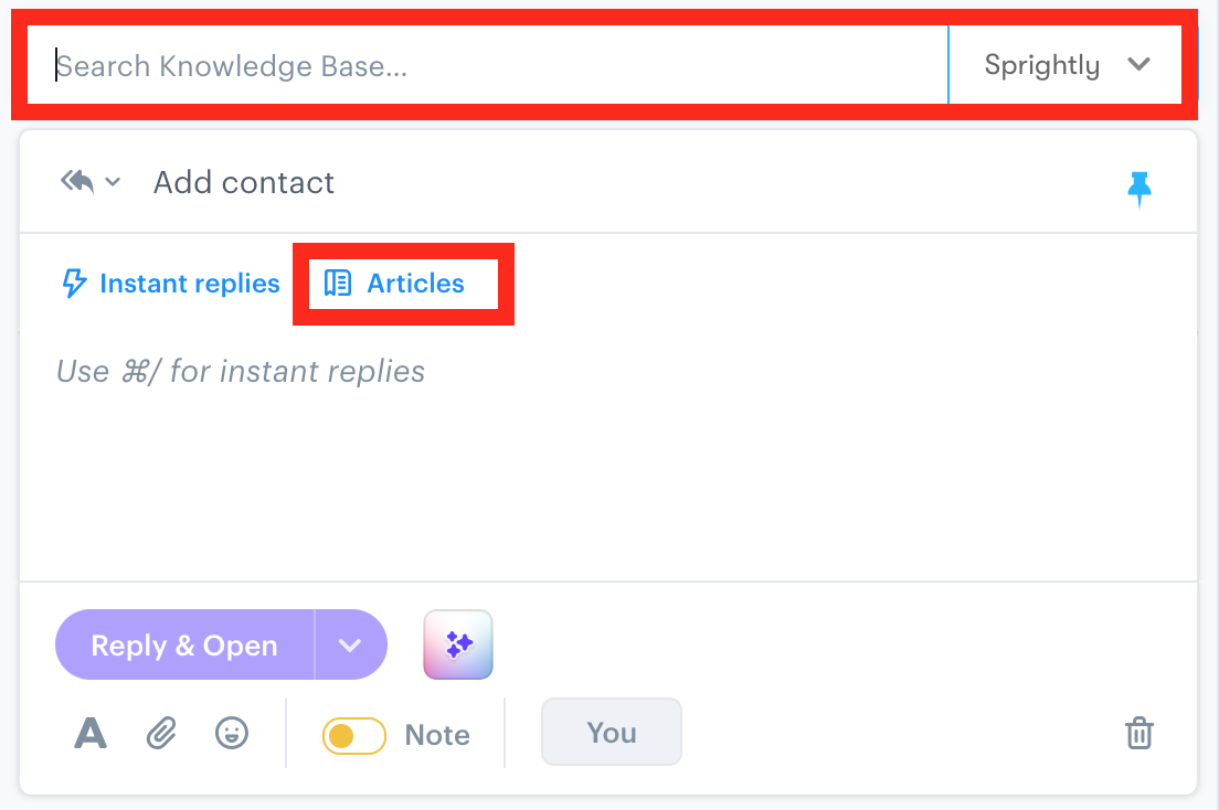 You can leverage Knowledge Base articles within Groove to reply to customer emails. 