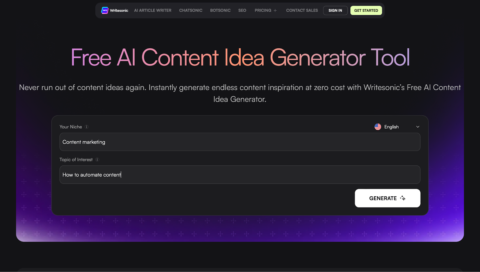 Writesonic's Free AI Content Idea Generator Tool - Content automation