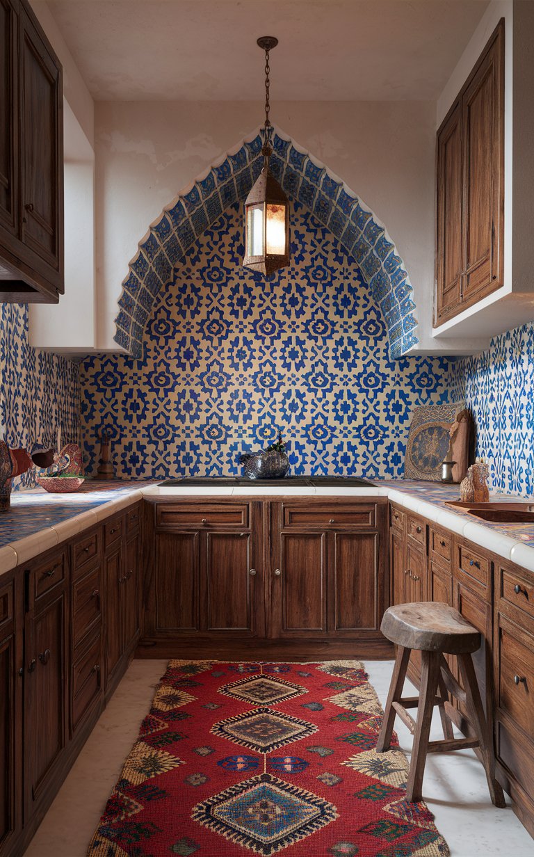  Moroccan-inspired tiles are a great way to introduce color and cultural flair to your small kitchen. Their intricate designs create a focal point without overwhelming the room.