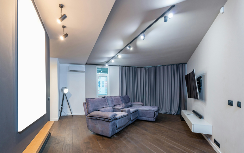 An example of track lighting in laundry room 