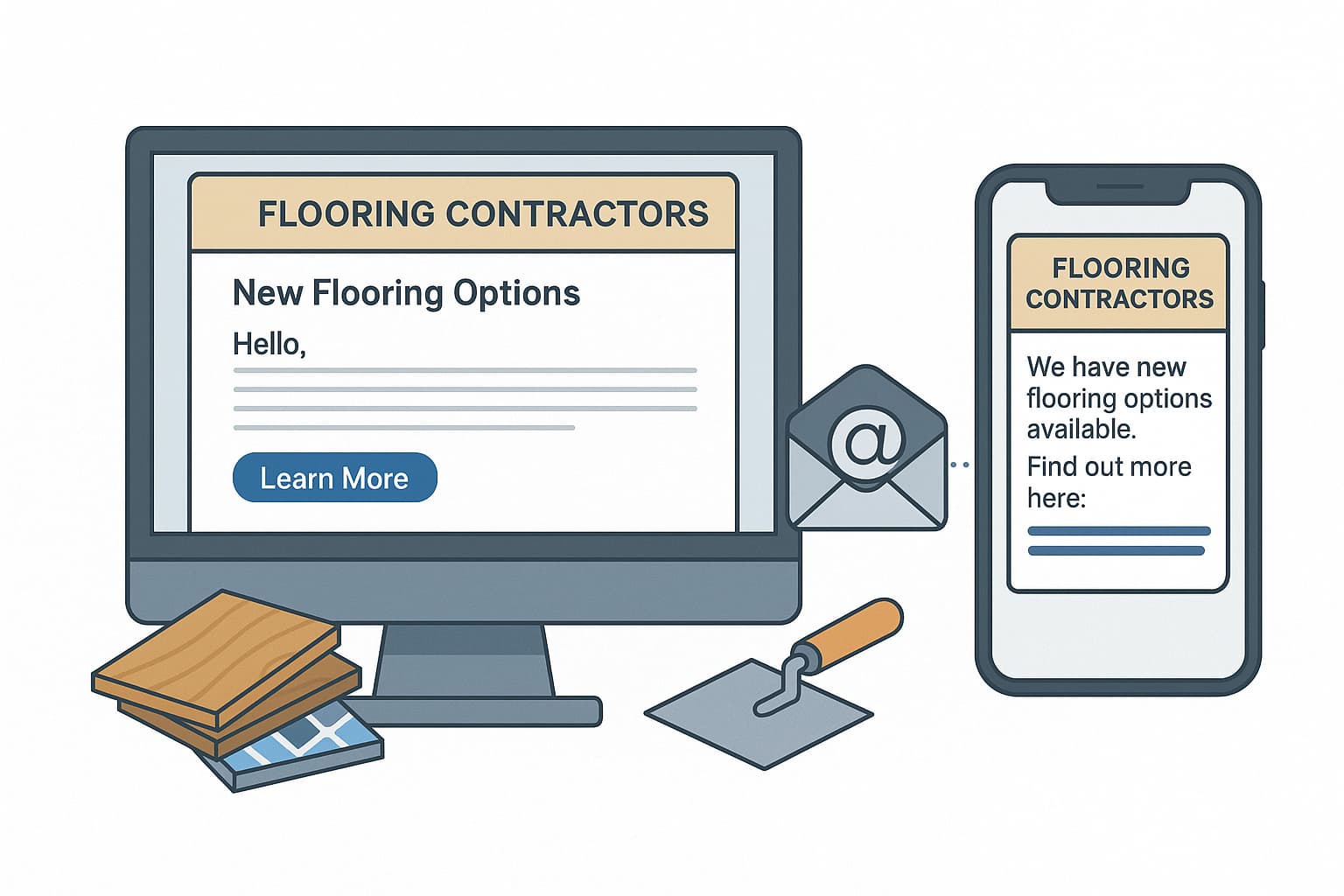 Email and SMS digital marketing channels for flooring companies to maintain real time communication with potential customers.