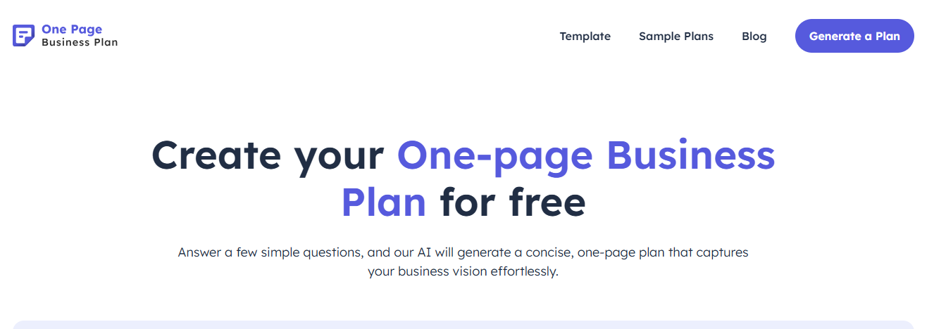 One-Page Business Plan Generator