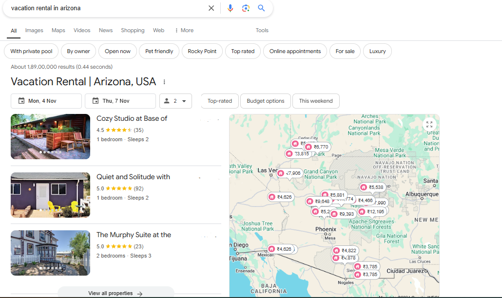 google vacation rentals