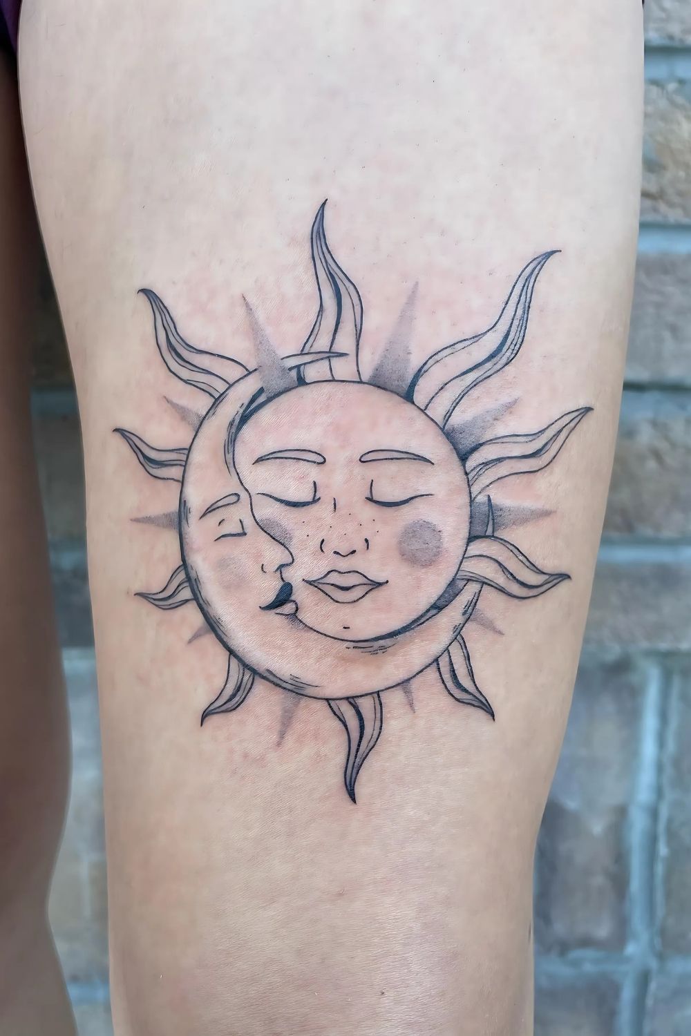 Sun and Moon Thigh Tattoo