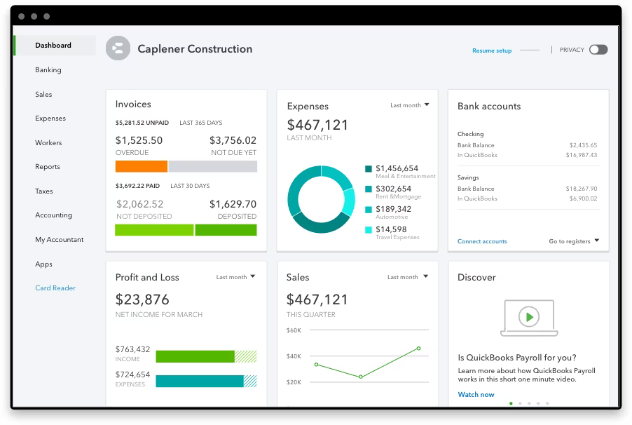 QuickBooks Dashboard