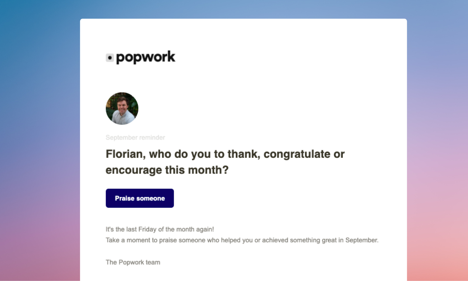 Popwork rappel mensuel feedback