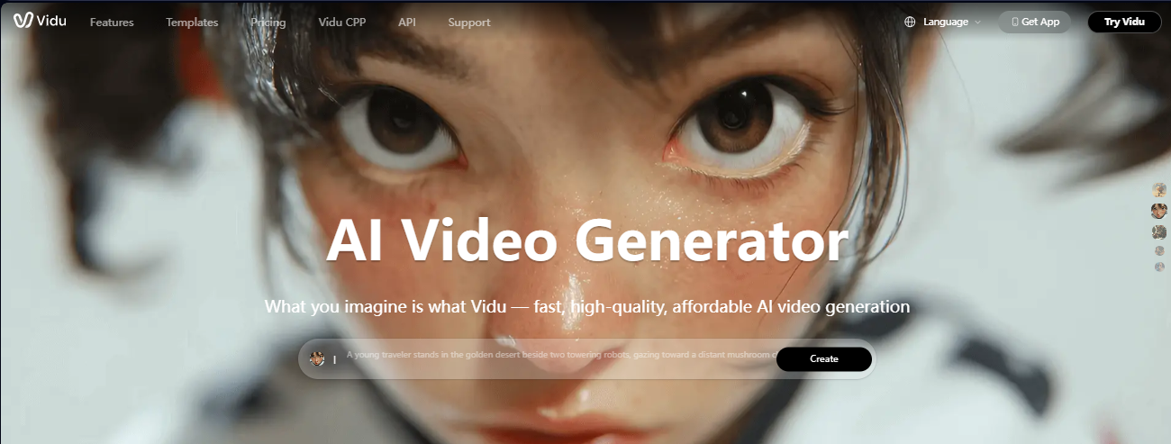 Vidu or vidu ai Interface
