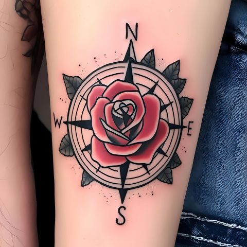 Rose and Compass Tattoo