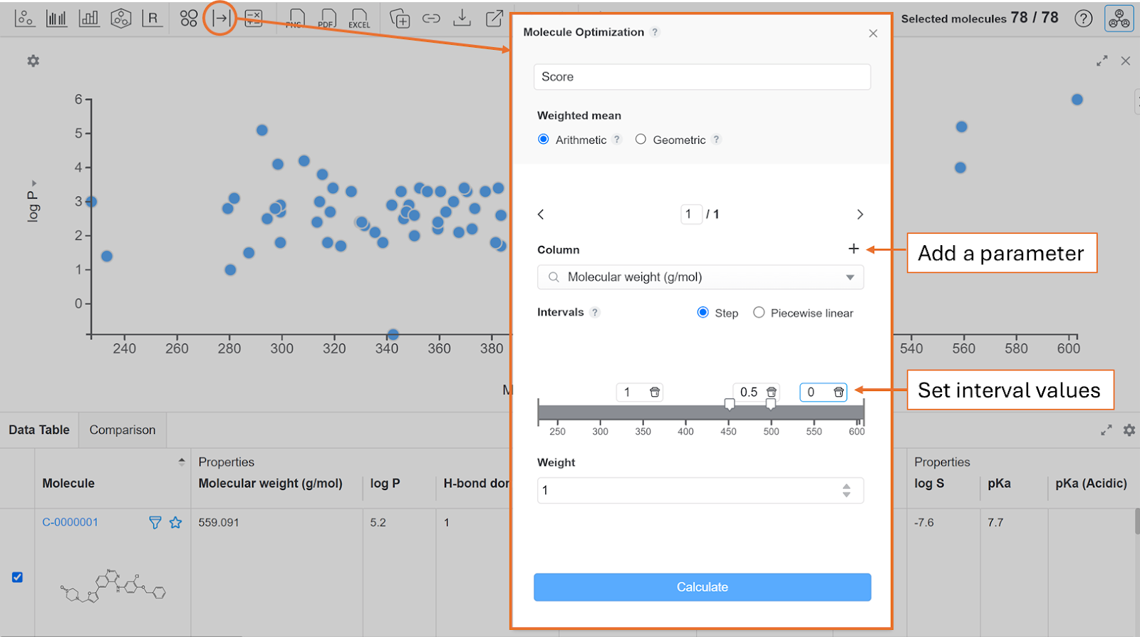 Add a parameter and set interval values options