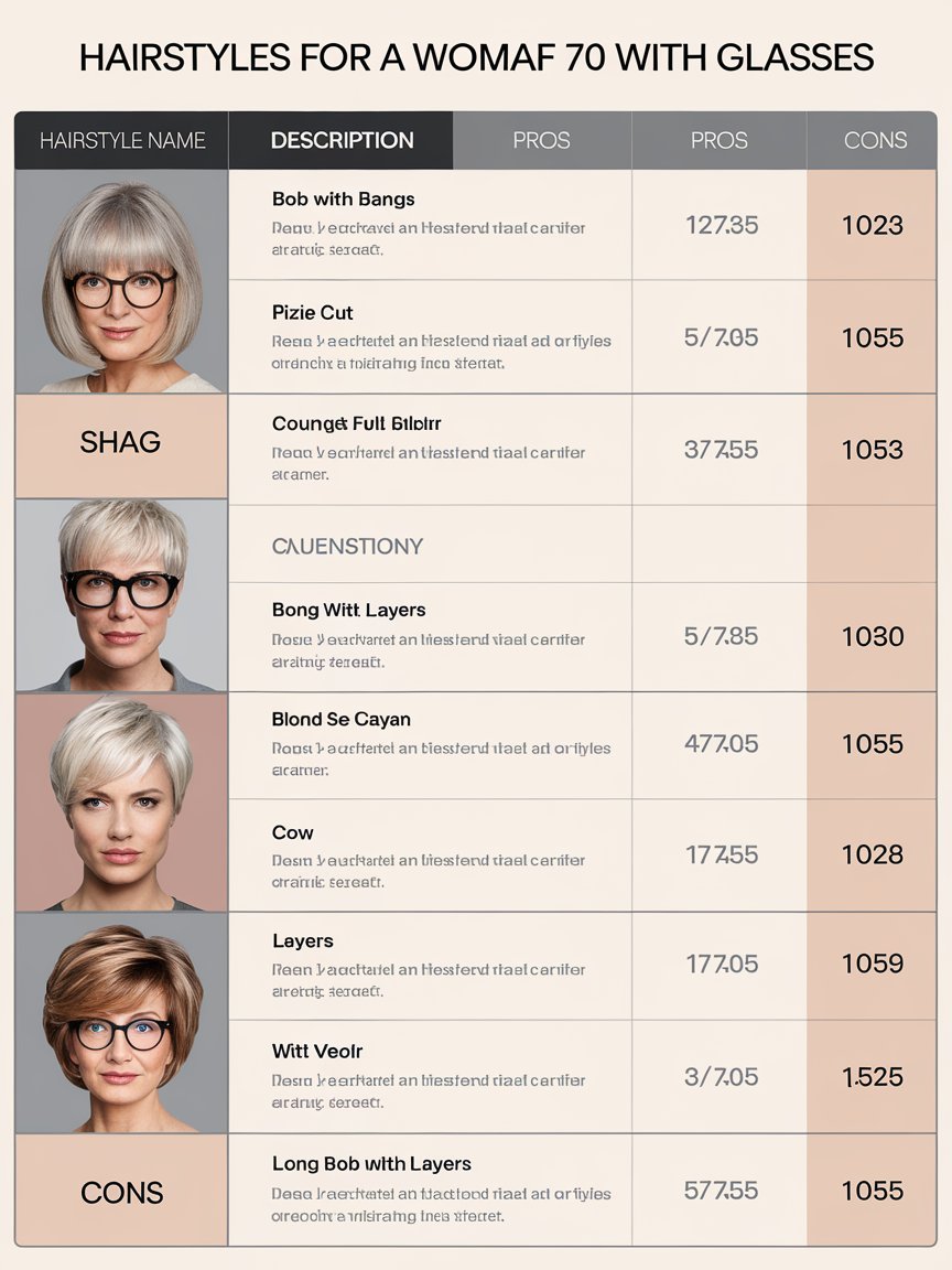 15. Comparison Table of Hairstyles for Women Over 70 with Glasses