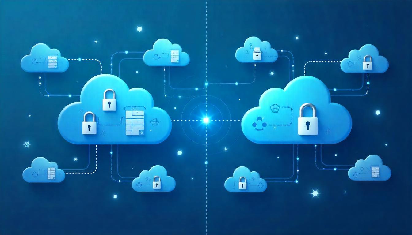 The interconnected cloud-based security infrastructure, with its various locked and unlocked icons, symbolizes the cloud security shared responsibility model. This visual metaphor represents the collaborative approach between the Managed Security Service Provider and the client, where the MSSP provides the secure cloud environment while the client actively participates in configuring access controls and data protection measures.