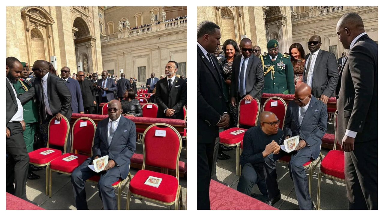 Image showing Peter Obi kneeling before Tinubu at Vatican, doctored
