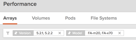 Performance-Arrays filter by model and version