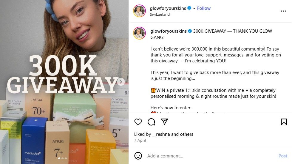 An Instagram giveaway example