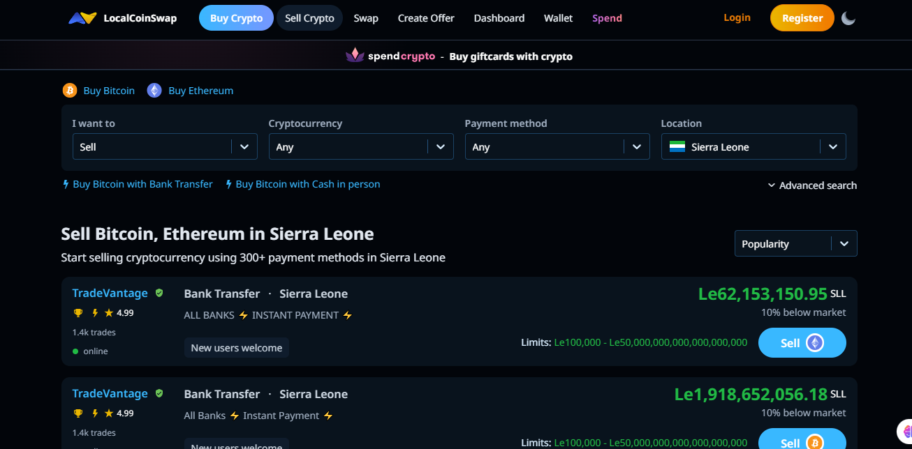 LocalCoinSwap homepage