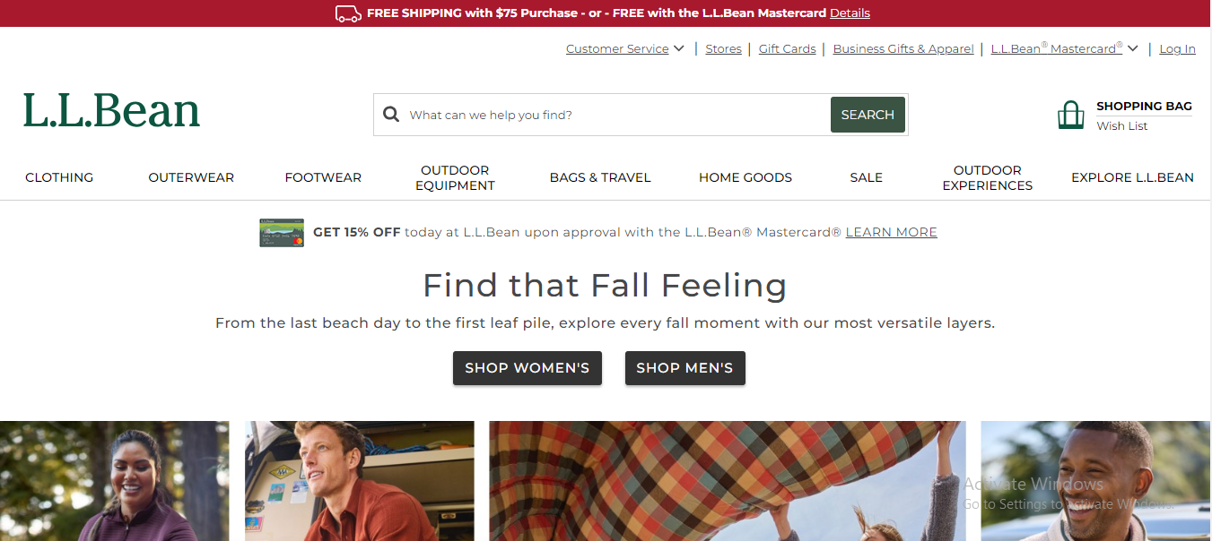 llbean home page winter products 