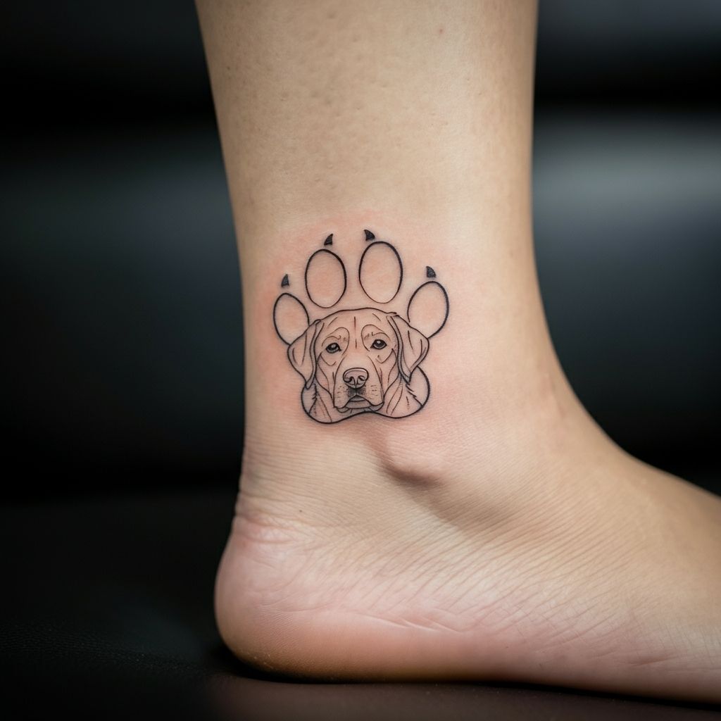 Paw Print with Labrador Face Inside Tattoo