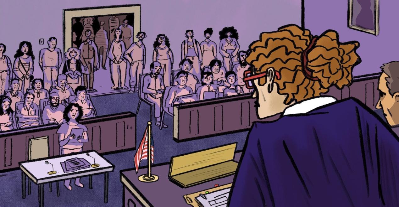 A cartoon of a person in a classroom