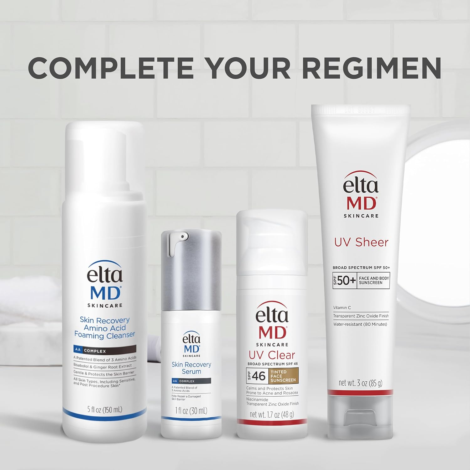 EltaMD sunscreen on a marble background