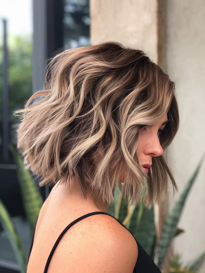 63. Choppy, Textured Bob with Face-Framing Highlights