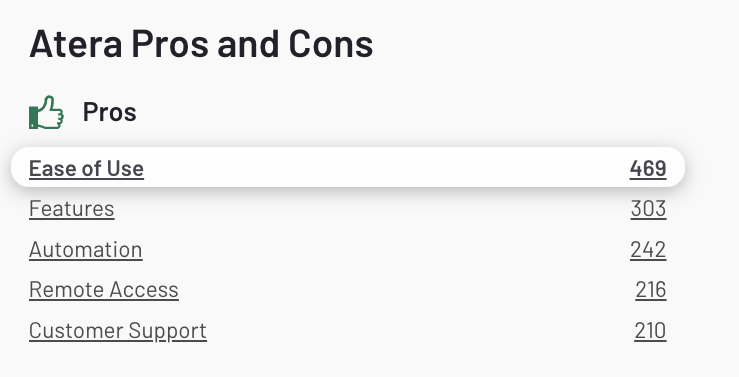 Screenshot of Atera Pros and Cons.