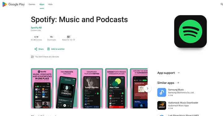 Search for Spotify in the Google Play Store