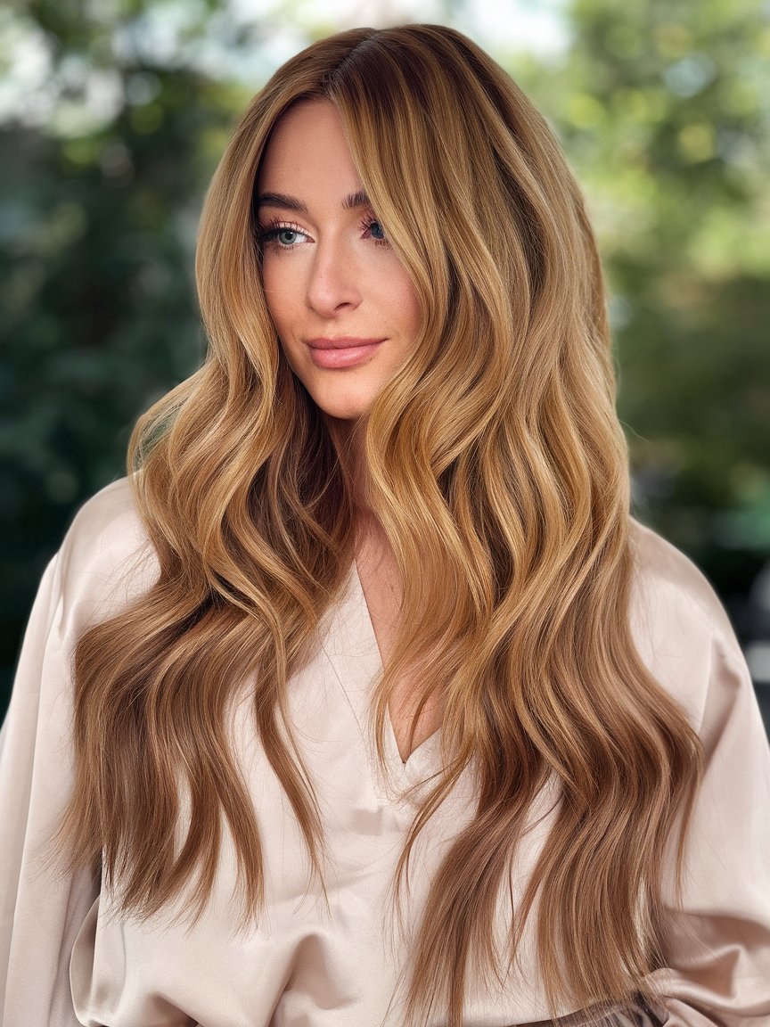 23. Warm Strawberry Honey Blonde Long Waves