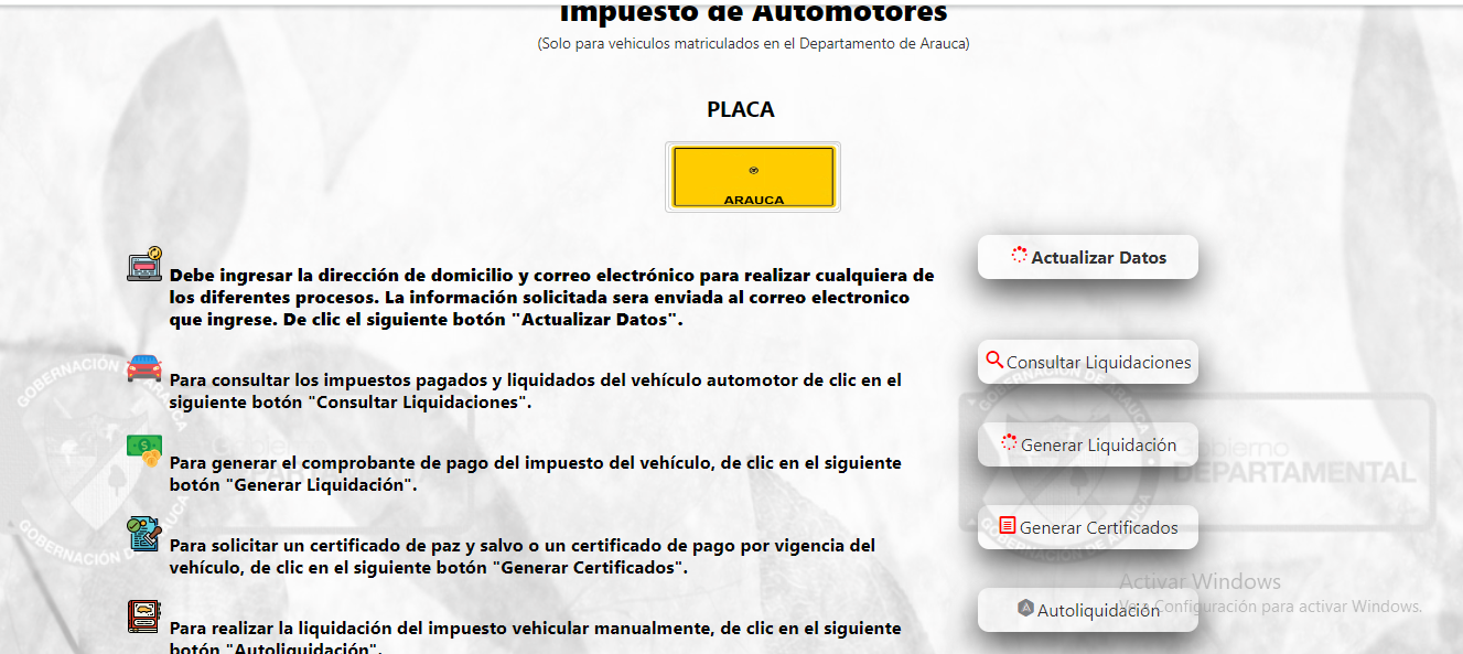 Pagina de pago de impuesto vehicular en Arauca 2025.