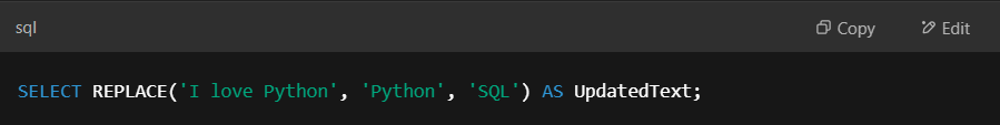 Example of The REPLACE() function.