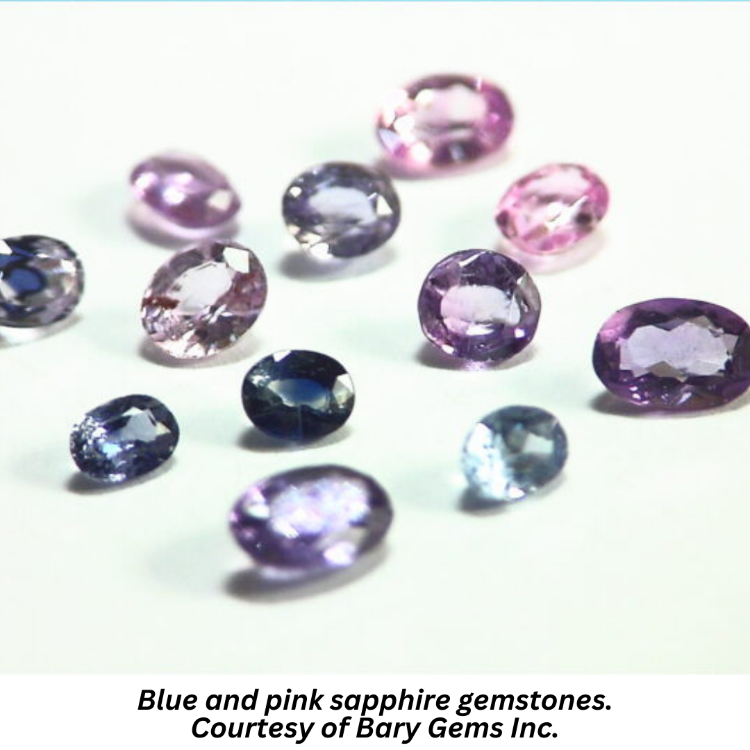 Blue and pink sapphire gemstones. Courtesy of Bary Gems Inc.